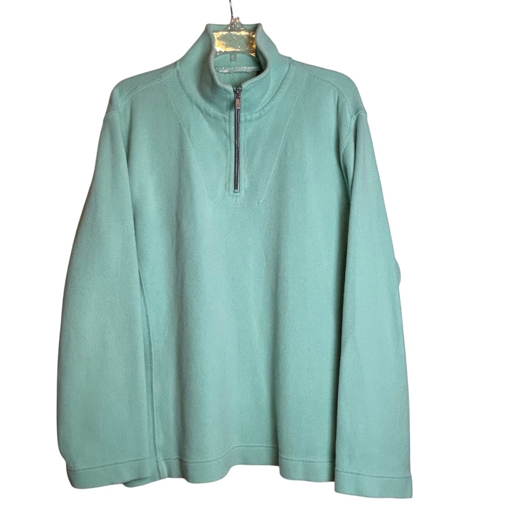 Tommy‎ Bahama Mens Aqua Blue Cotton Spandex Quarter Zip Pullover Sweater Large